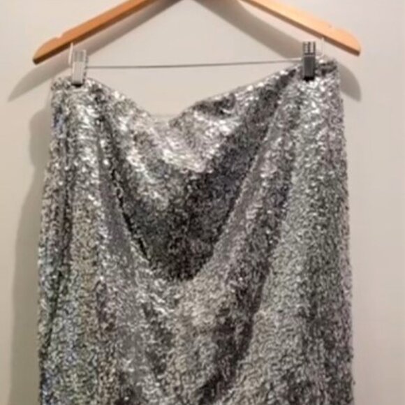 H&M Women's L Silver Sequin Skirt, Lined. New and Unworn. - Picture 1 of 6